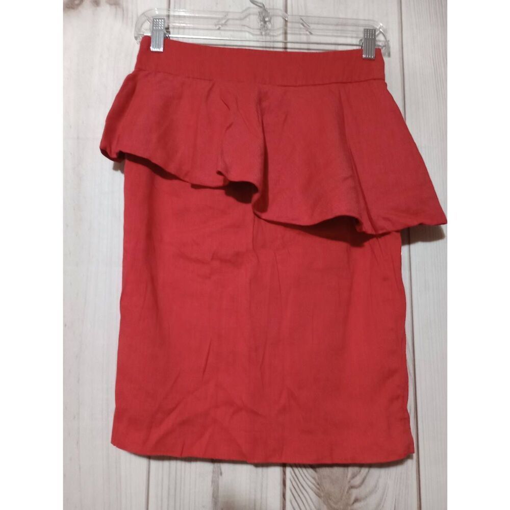 Zara Skirt Ladies Small Pink Martini Pencil Flax Blend Kick Pleat